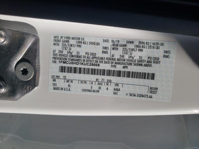 2019 FORD ESCAPE SEL 1FMCU0HD1KUC28668
