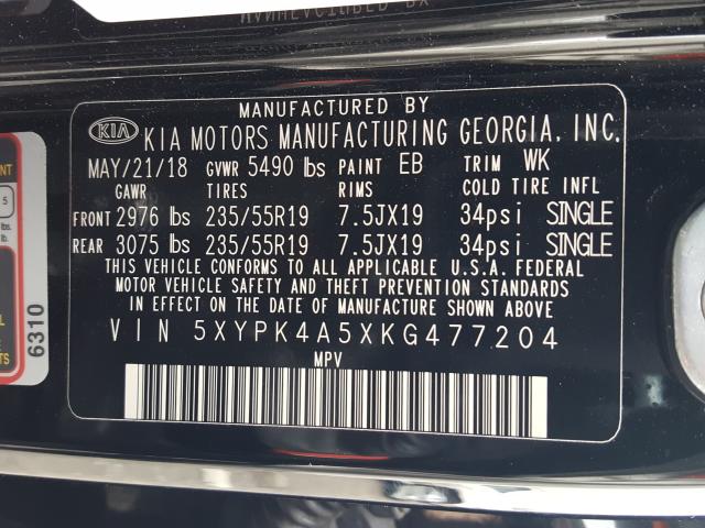 2019 KIA SORENTO SX 5XYPK4A5XKG477204