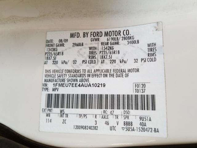 2010 FORD EXPLORER E 1FMEU7EE4AUA10219