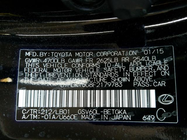 2015 LEXUS ES 350 JTHBK1GG8F2179783