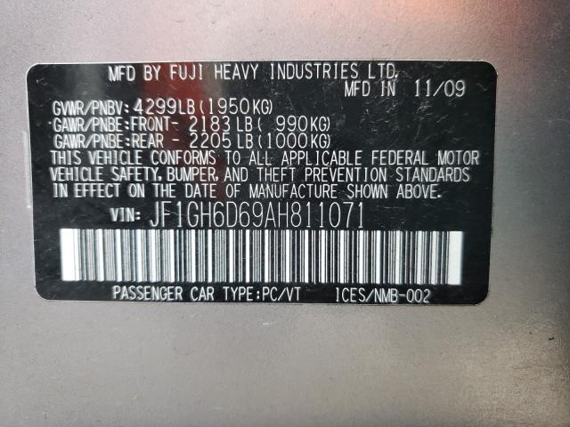 2010 SUBARU IMPREZA OU JF1GH6D69AH811071