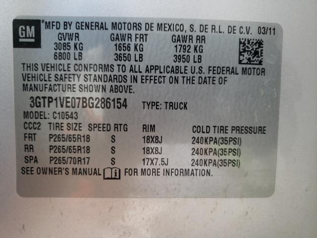 2011 GMC SIERRA C15 3GTP1VE07BG286154