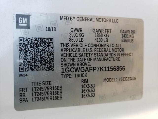 2019 CHEVROLET EXPRESS G2 1GCWGAFP7K1156856