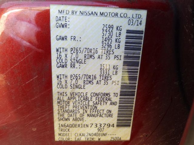 2014 NISSAN FRONTIER S 1N6AD0ER1EN733794