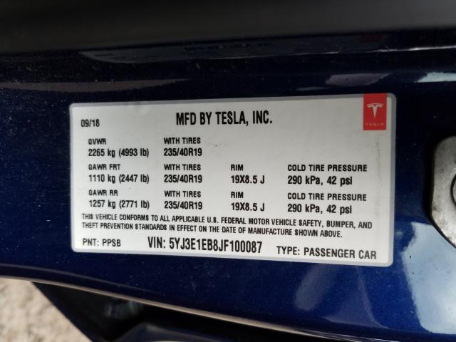 2018 TESLA MODEL 3 5YJ3E1EB8JF100087