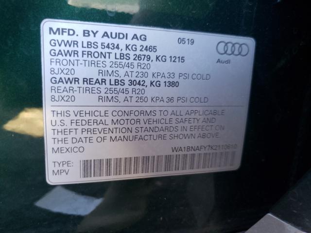 2019 AUDI Q5 PREMIUM WA1BNAFY7K2110610