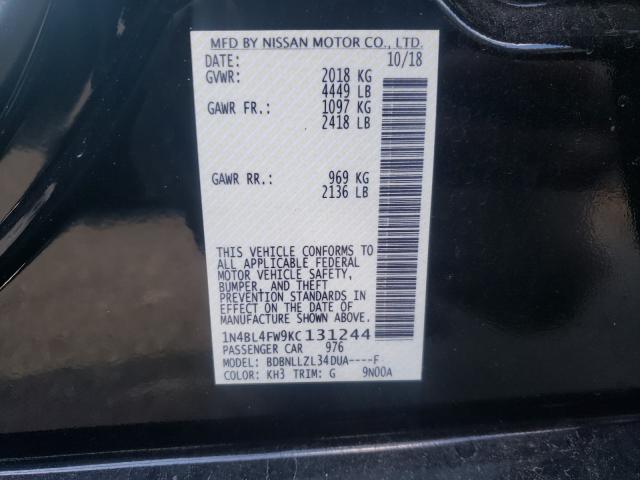 2019 NISSAN ALTIMA PLA 1N4BL4FW9KC131244