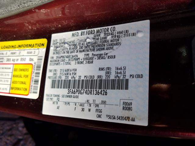 2013 FORD FUSION S 3FA6P0G74DR136426