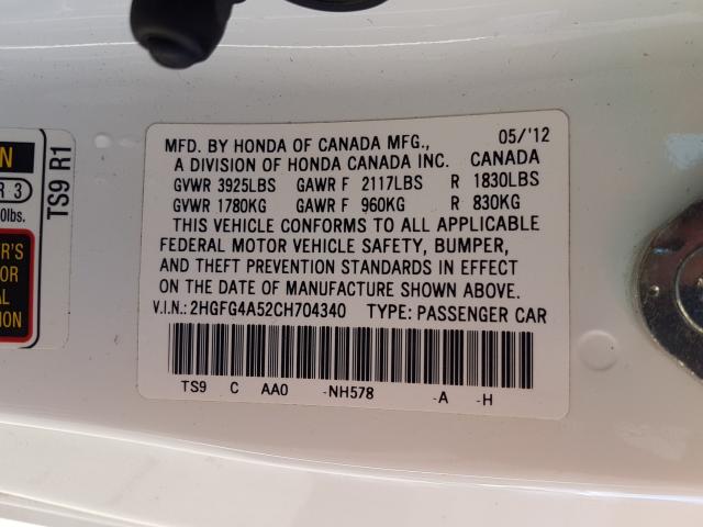 2012 HONDA CIVIC SI 2HGFG4A52CH704340