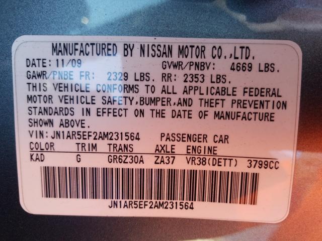 2010 NISSAN GT-R BASE JN1AR5EF2AM231564