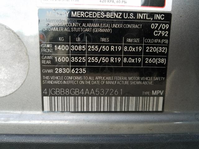 2010 MERCEDES-BENZ ML 350 4MA 4JGBB8GB4AA537261