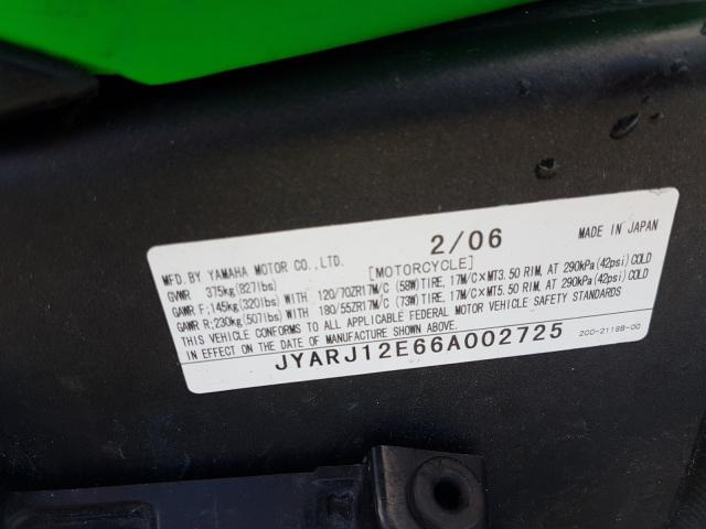 2006 YAMAHA YZFR6 L JYARJ12E66A002725