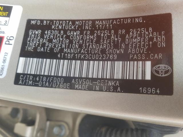 2012 TOYOTA CAMRY BASE 4T1BF1FK3CU023769