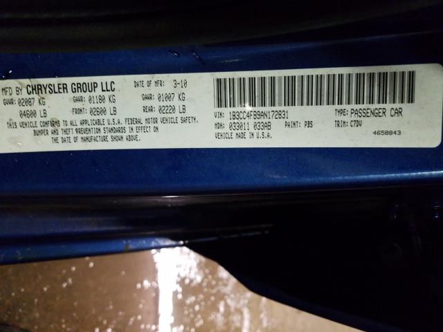 2010 DODGE AVENGER SX 1B3CC4FB9AN172831