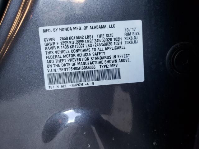 2017 HONDA PILOT ELIT 5FNYF6H05HB086086