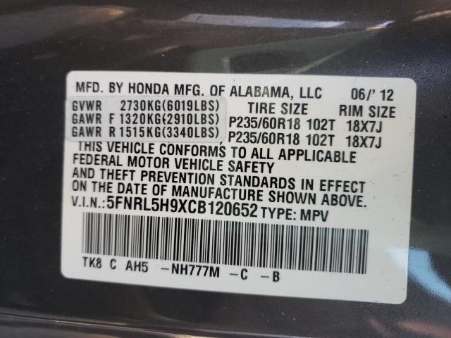 2012 HONDA ODYSSEY TO 5FNRL5H9XCB120652