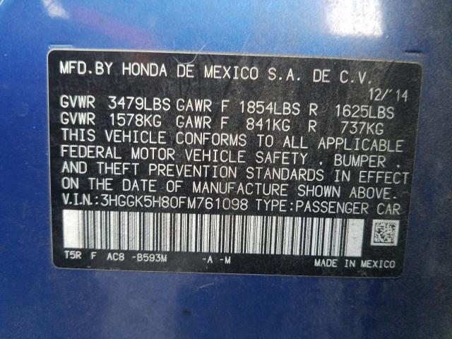 2015 HONDA FIT EX 3HGGK5H80FM761098