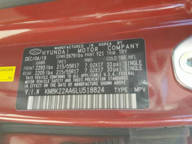 2020 HYUNDAI KONA SEL KM8K22AA6LU518824