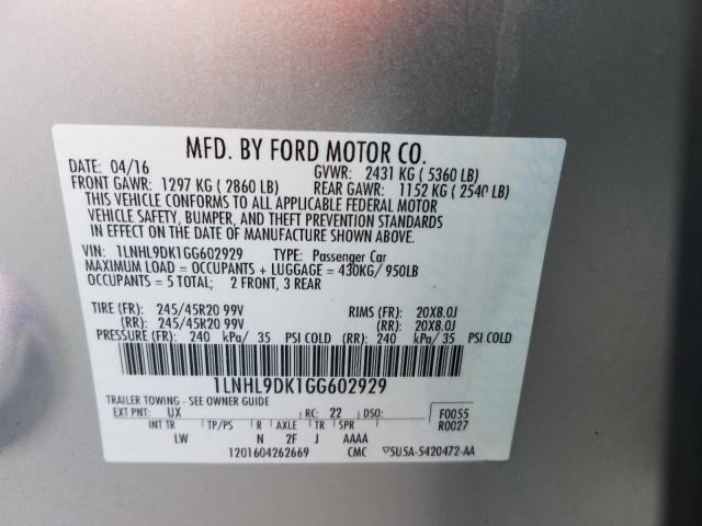 2016 LINCOLN MKS 1LNHL9DK1GG602929