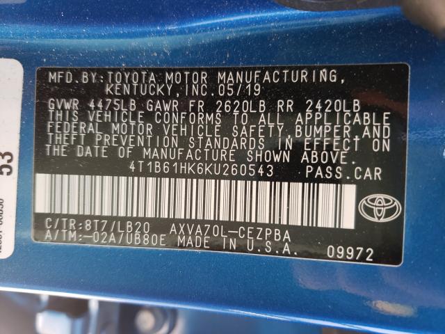 2019 TOYOTA CAMRY XSE 4T1B61HK6KU260543