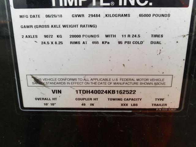 VIN 1TDH40024KB162522 2019 Other Timpte no.10