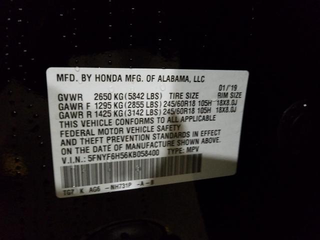 2019 HONDA PILOT EXL 5FNYF6H56KB058400