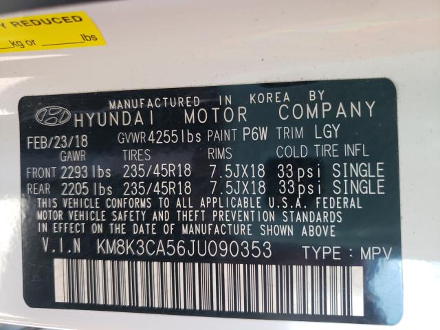 2018 HYUNDAI KONA LIMIT KM8K3CA56JU090353