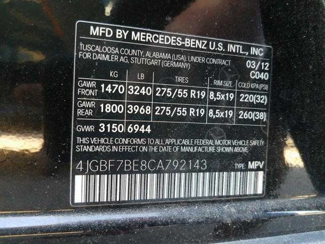 2012 MERCEDES-BENZ GL 450 4MA 4JGBF7BE8CA792143