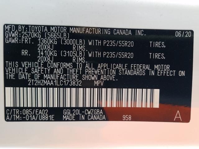 2020 LEXUS RX 350 2T2HZMAA1LC173832