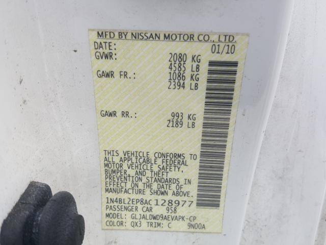 2010 NISSAN ALTIMA SR 1N4BL2EP8AC128977