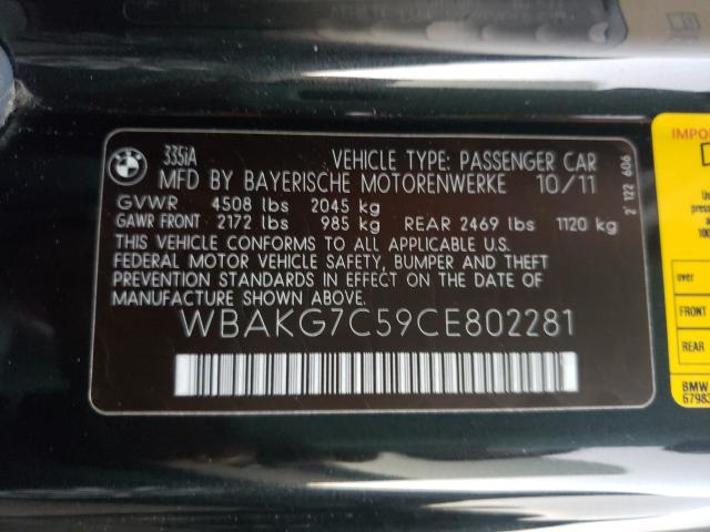 2012 BMW 335 I WBAKG7C59CE802281