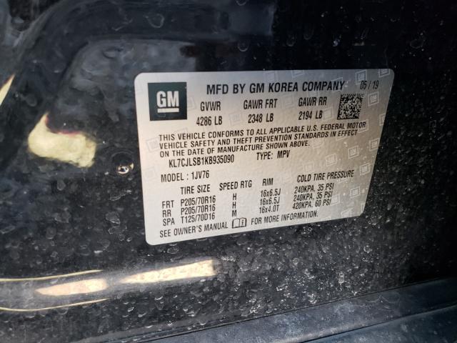 2019 CHEVROLET TRAX 1LT KL7CJLSB1KB935090