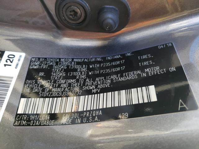 2018 TOYOTA SIENNA XLE 5TDYZ3DC9JS940732
