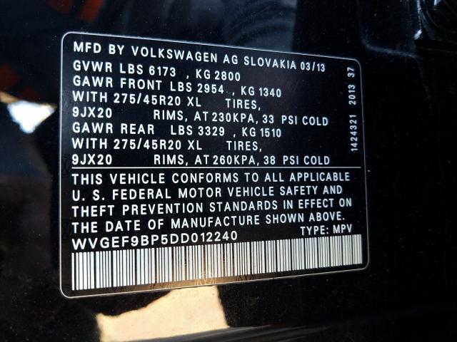 2013 VOLKSWAGEN TOUAREG V6 WVGEF9BP5DD012240