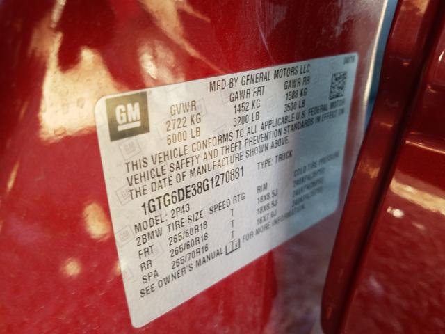 2016 GMC CANYON SLT 1GTG6DE38G1270881