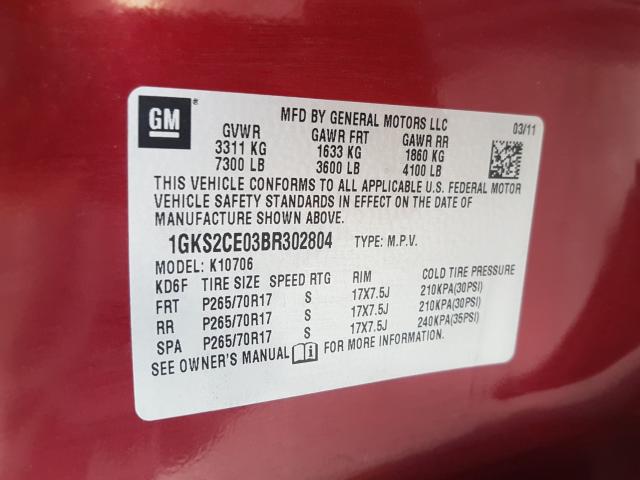 2011 GMC YUKON SLT 1GKS2CE03BR302804