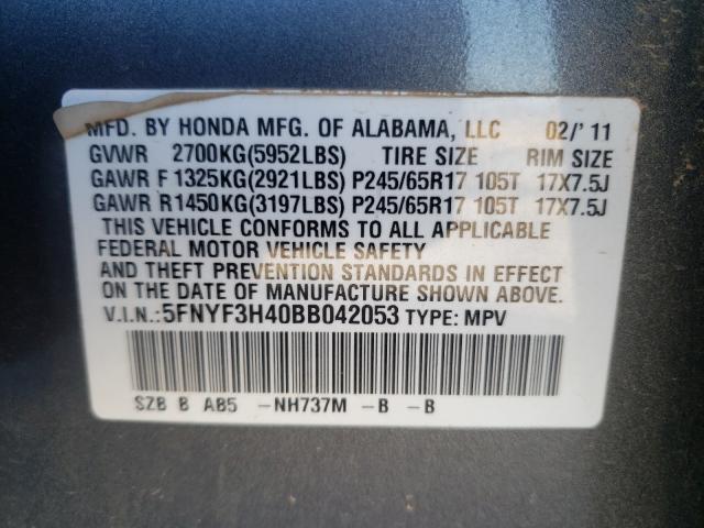 2011 HONDA PILOT EX 5FNYF3H40BB042053