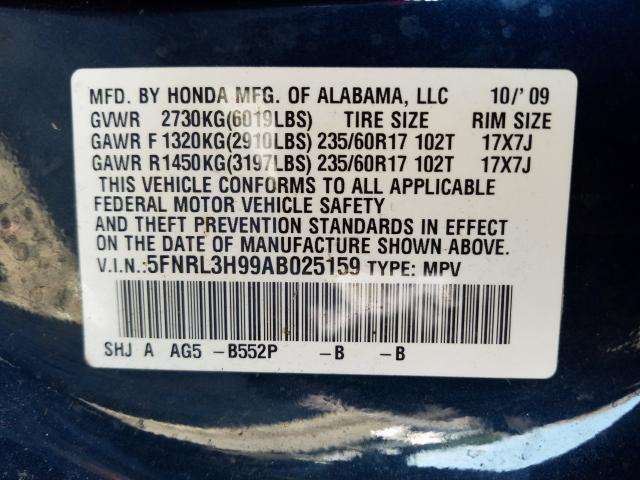 2010 HONDA ODYSSEY TO 5FNRL3H99AB025159