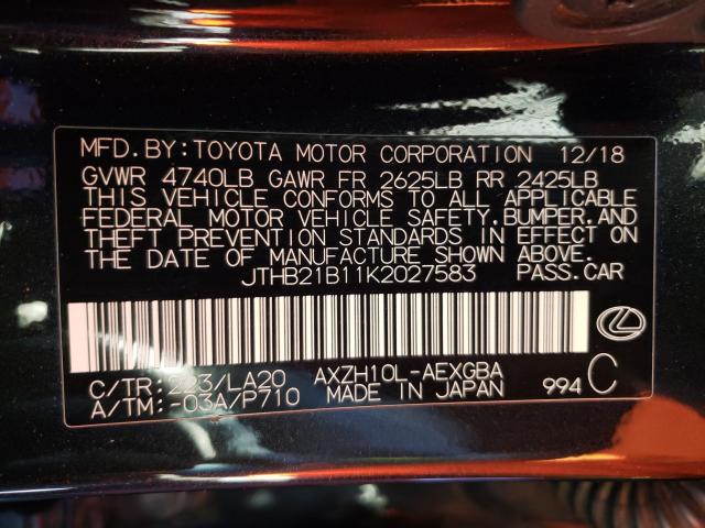 2019 LEXUS ES300H JTHB21B11K2027583