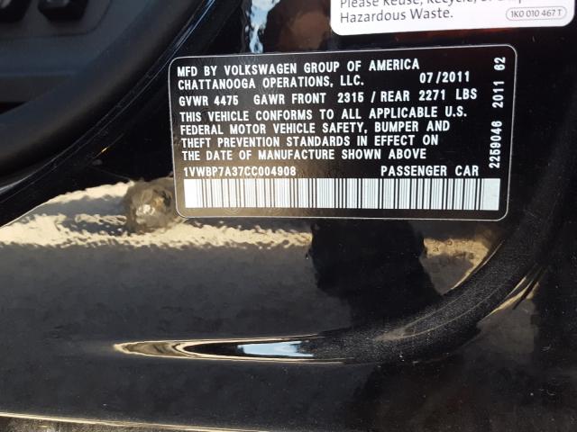 2012 VOLKSWAGEN PASSAT 1VWBP7A37CC004908