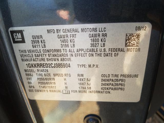 2012 GMC ACADIA SLT 1GKKRRED2CJ385904