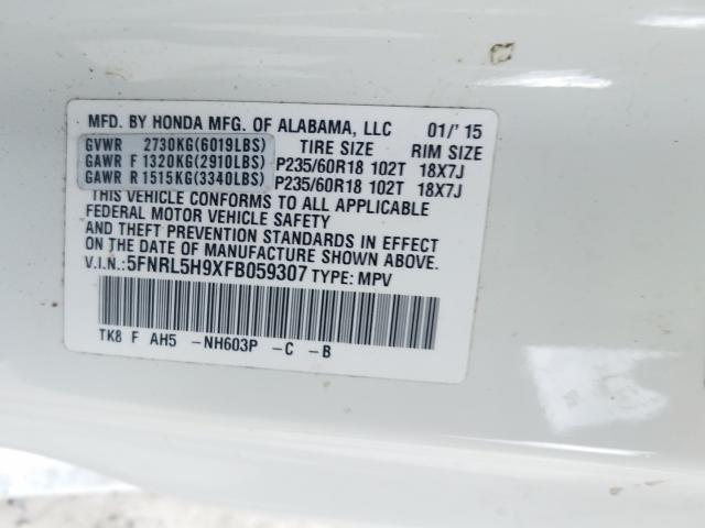 2015 HONDA ODYSSEY TO 5FNRL5H9XFB059307