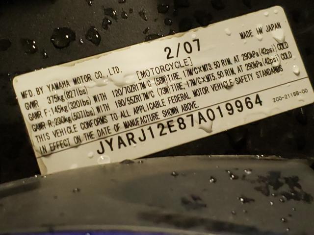 2007 YAMAHA YZFR6 L JYARJ12E87A019964