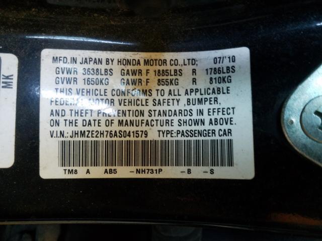 2010 HONDA INSIGHT EX JHMZE2H76AS041579