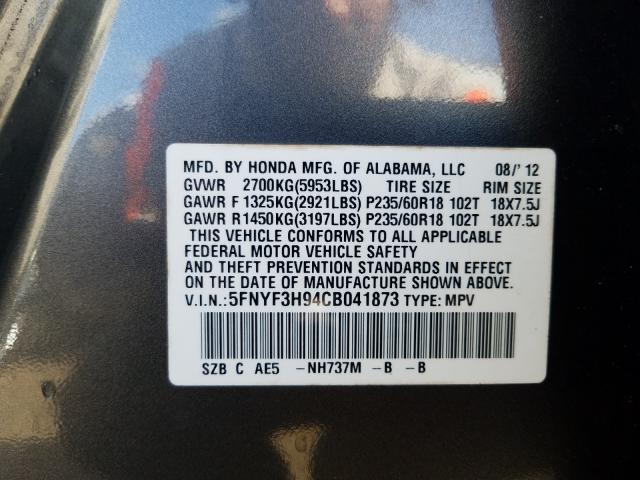 2012 HONDA PILOT TOUR 5FNYF3H94CB041873