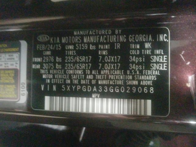 2016 KIA SORENTO LX 5XYPGDA33GG029068