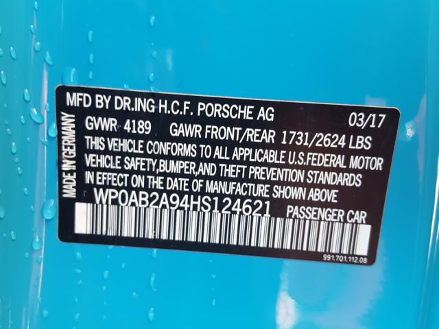 VIN WP0AB2A94HS124621 2017 Porsche 911, Carrera S no.10