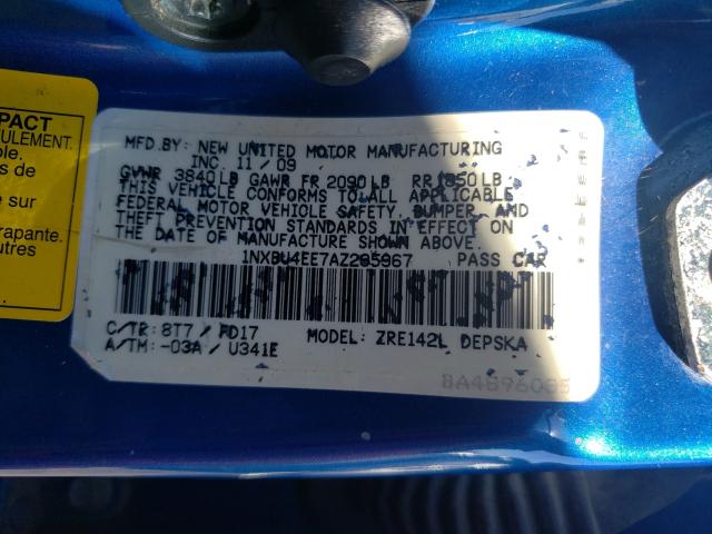 2010 TOYOTA COROLLA BA 1NXBU4EE7AZ295967