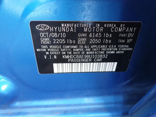 2011 HYUNDAI ELANTRA TO KMHDC8AE9BU103832