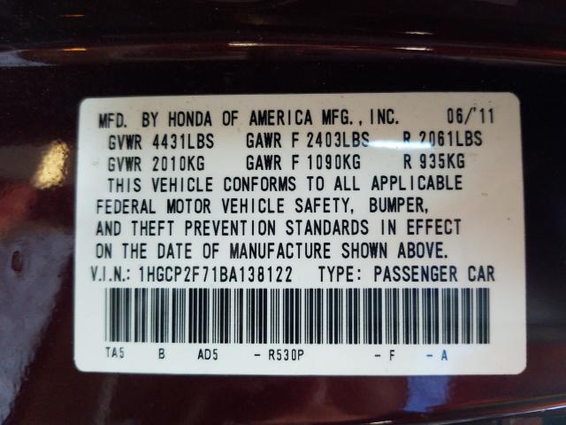 2011 HONDA ACCORD EX 1HGCP2F71BA138122